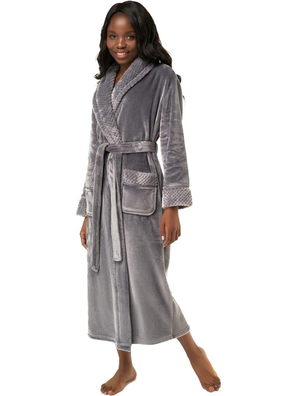 〽️Women's Bathrobe Gray Oversized Luxury Ultra Soft Warm Plush Fleece Robes